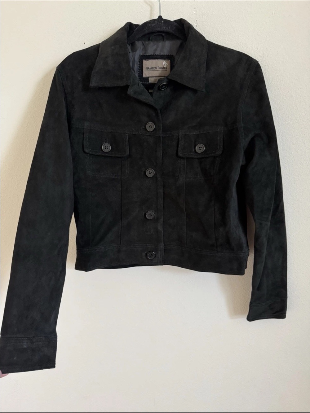 Brandon Thomas Black Suede Cropped Leather Jacket Size S